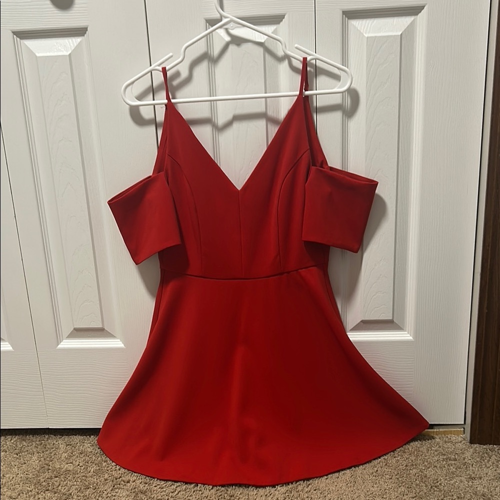 Lulu's Red Cold Shoulder Midi Dress